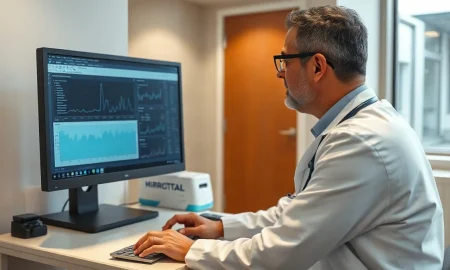 Clinician using ChatGPT Health with Epic EHR on a computer in a hospital