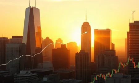 Financial skyline with stock chart overlay indicating market analysis