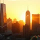 Financial skyline with stock chart overlay indicating market analysis