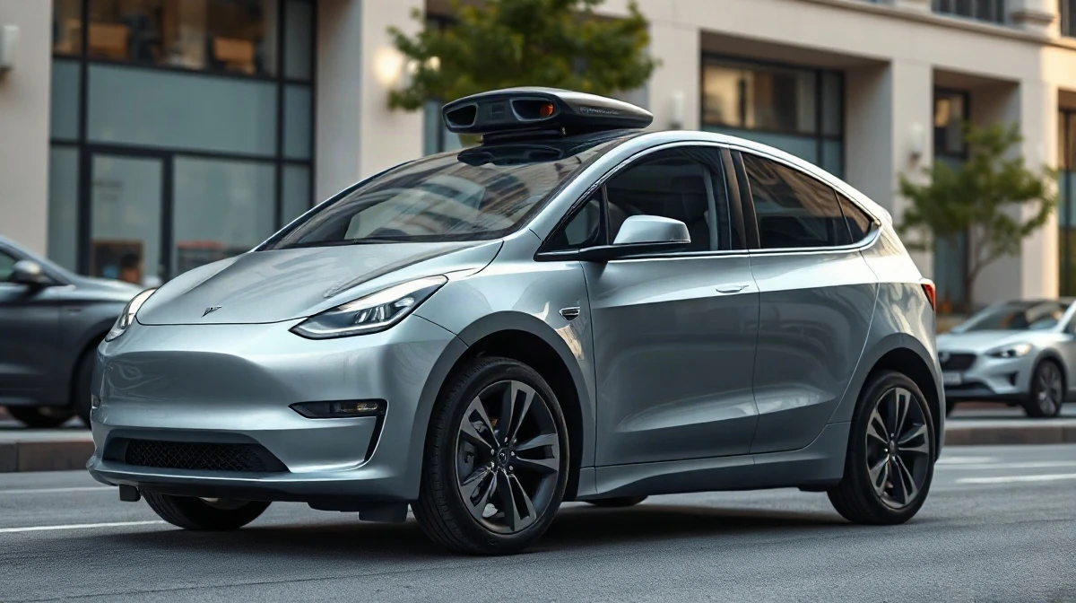Tesla Cybercab autonomous electric vehicle parked on a city street