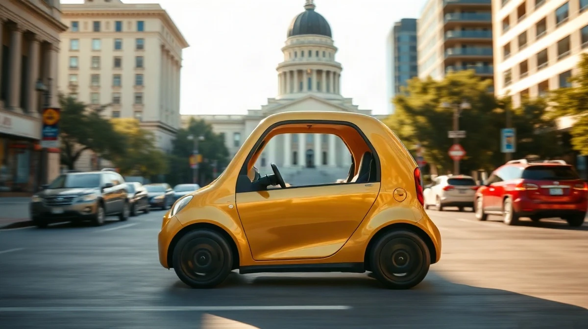 Tesla Cybercab gold autonomous vehicle driving on an Austin street