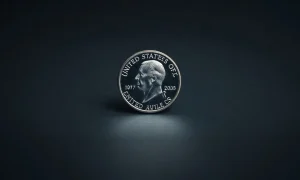 Close-up of the new 2026 President Donald J. Trump $1 coin from the U.S. Mint.