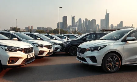 Row of cars representing Carrum Mobility's fleet in an Indian city