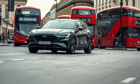 Ford Mustang Mach-E autonomous vehicle on a London street with Wayve AI driver