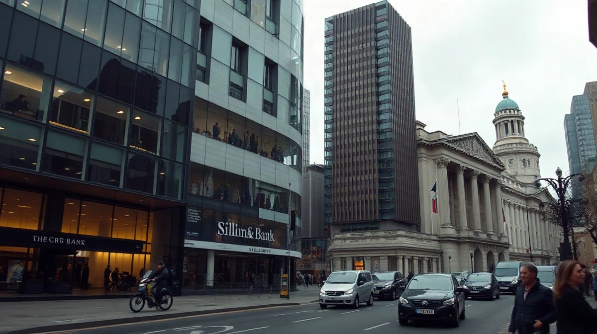 City of London financial district skyline on an overcast day, representing UK economic outlook.