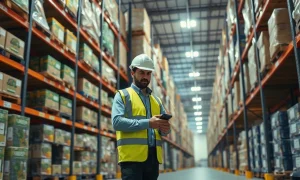 Warehouse worker scanning organic grocery products at a United Natural Foods distribution center