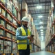 Warehouse worker scanning organic grocery products at a United Natural Foods distribution center