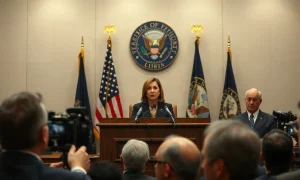Jeanine Pirro speaks at a press conference announcing sanctions against Xinbi Guarantee on Sept. 9, 2026