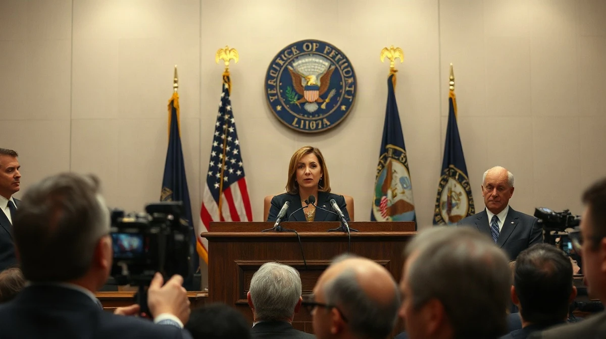 Jeanine Pirro speaks at a press conference announcing sanctions against Xinbi Guarantee on Sept. 9, 2026