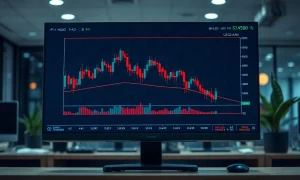 Trading screen showing a declining USD/CAD chart in a modern financial office