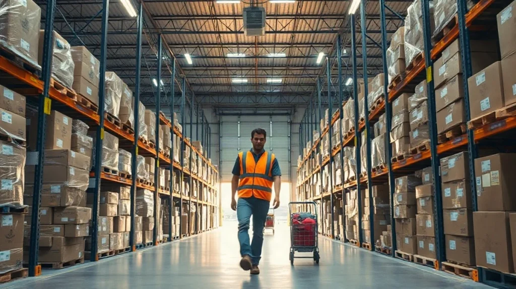 Warehouse workers moving boxes along a conveyor line during the holiday hiring season