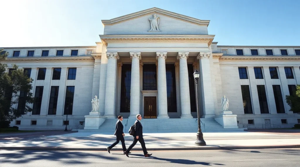 Federal Reserve headquarters building in Washington, D.C., on a sunny morning