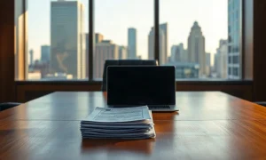 Empty chair and regulatory documents on a conference table in a sunlit office, illustrating the SEC crypto custody proposal.