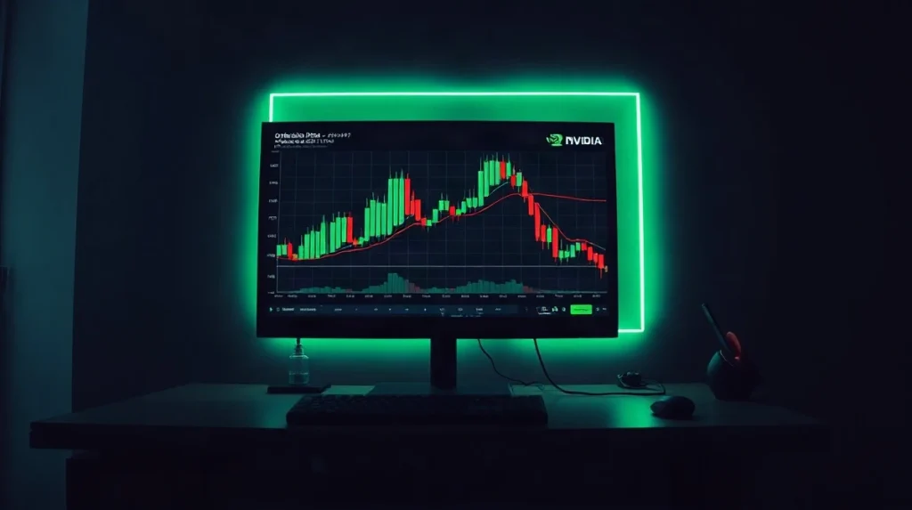 Trading desk monitor showing an on-chain orderbook for tokenized Nvidia against USDC