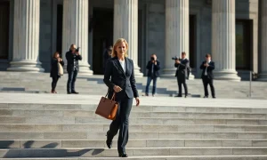 Federal Reserve Governor Lisa Cook leaving a government building in Washington
